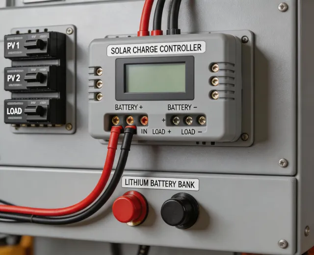 MPPT controller installed beside solar batteries